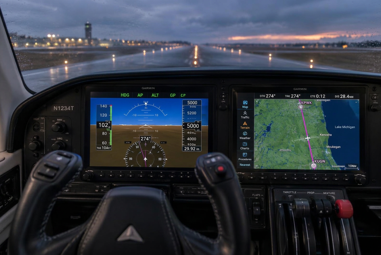 Modern glass cockpit in a training aircraft